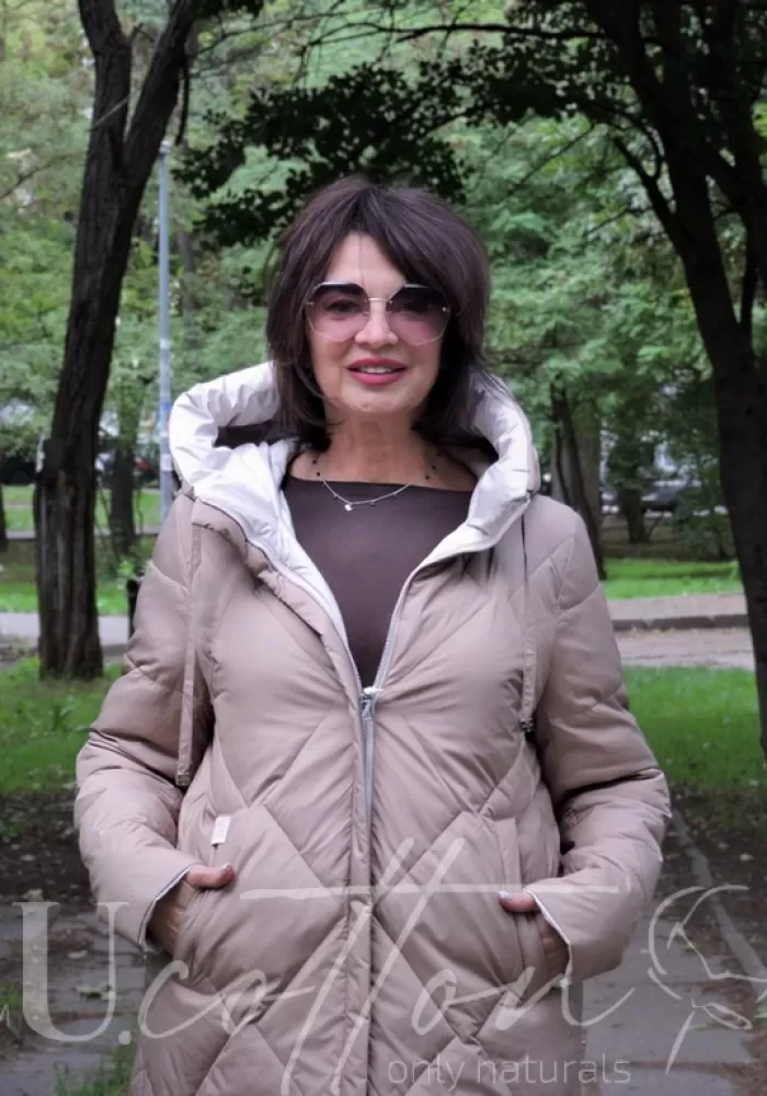 Двохсторонній пуховик Кокон Ромб Капучино/Вершки 108-997