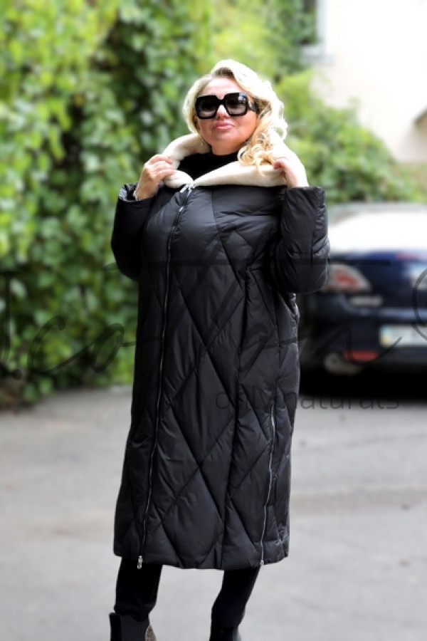 Пуховик жіночий об'ємний стьобаний Чорний Ромб оversize