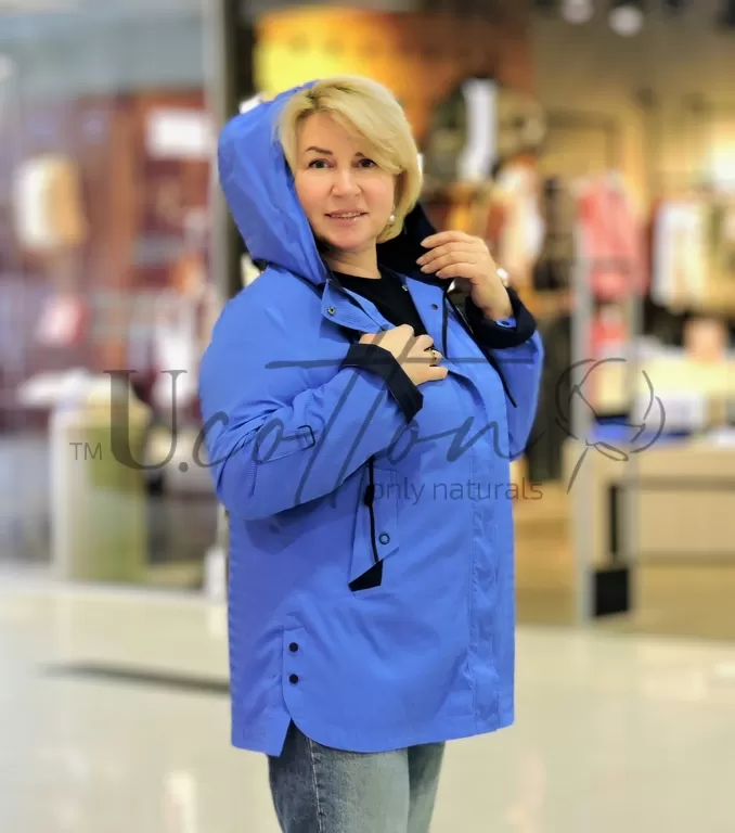Плащ-вітровка Плюс Сайз з водовідштовхувальної тканини Кобальт