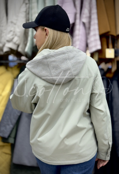 Вітровка (куртка) водонепроникна коротка з кишенями та капюшоном із саржі 1198 світло-зелена Рання М'ята