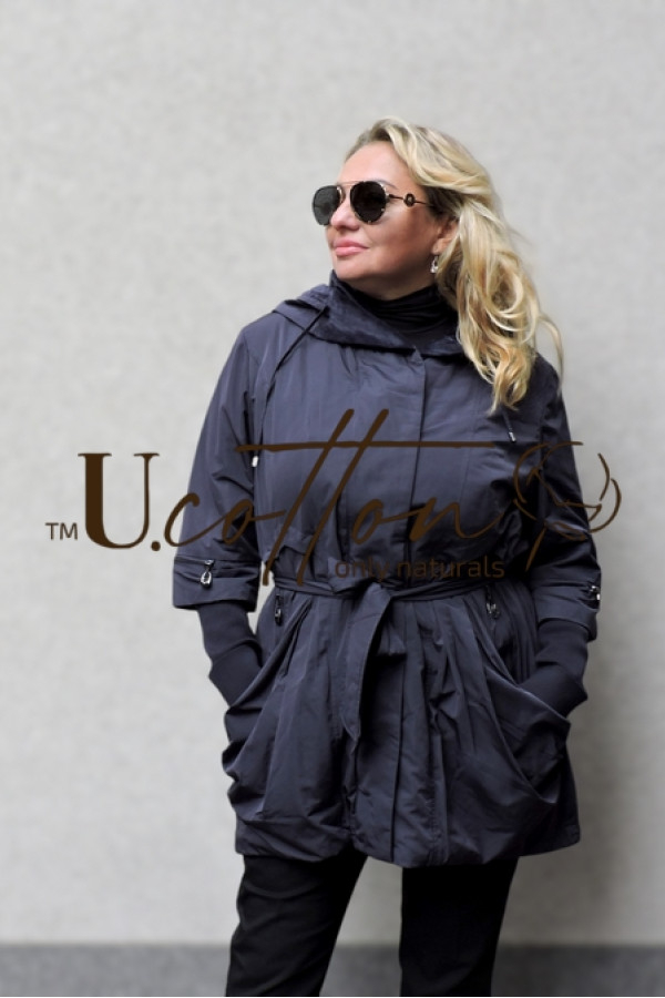 Куртка жіноча демісезонна з поясом Синя