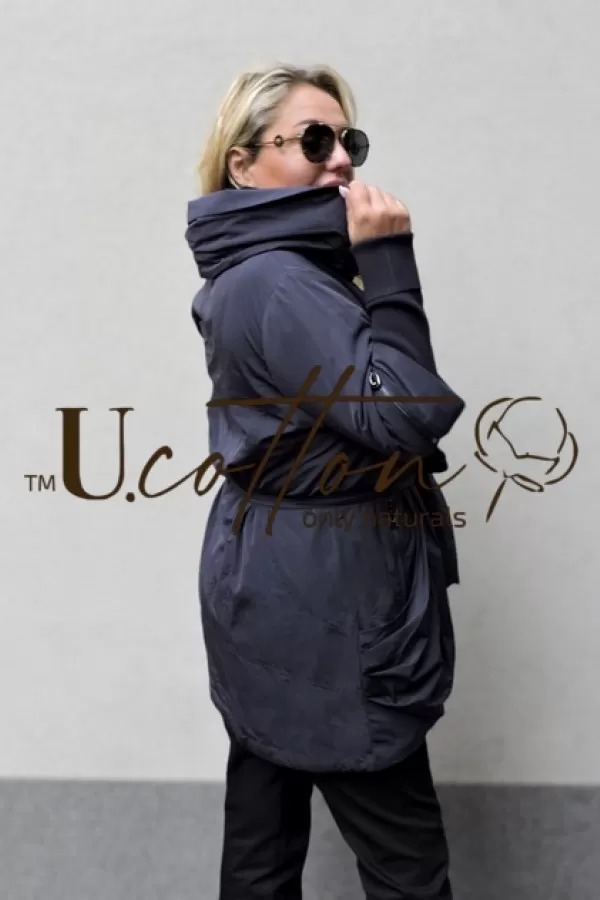 Куртка жіноча демісезонна з поясом Синя