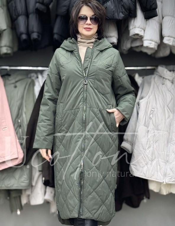 Демісезонне довге жіноче стьобане пальто Магічний Cмарагд