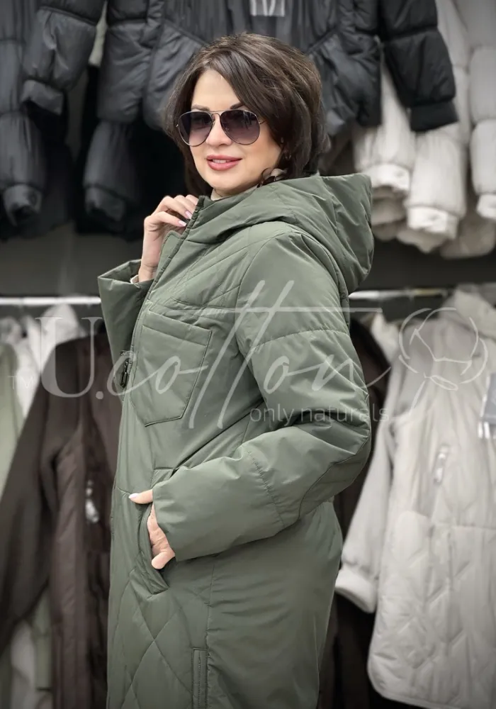 Демісезонне довге жіноче стьобане пальто Магічний Cмарагд