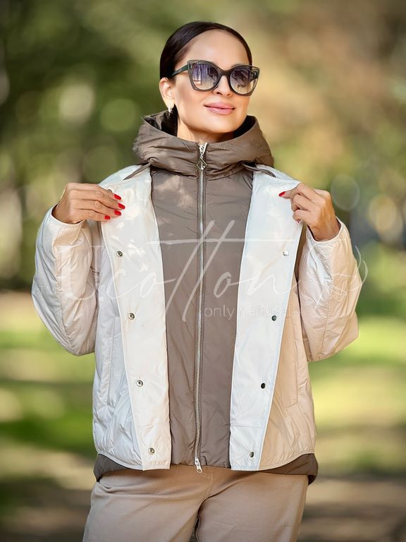 Жіноча куртка демісезонна з утеплювачем rayon Молочний/Хакі