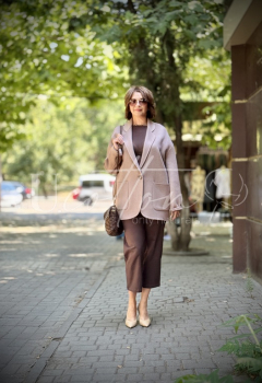 Піджак французький жіночий подовжений із кашеміру Лате (світлий беж) 2582