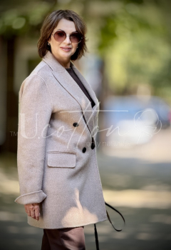 Піджак французький жіночий подовжений із кашеміру Лате (світлий беж) 2582