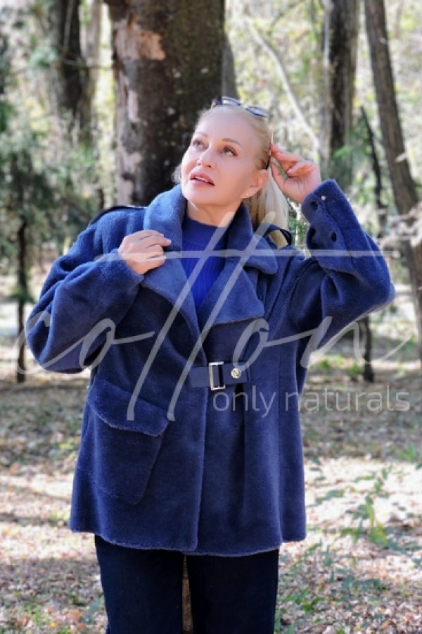 Шубка (напівшубок) з австралійської вовни (шерсть) синьо-сірий Dark Blue