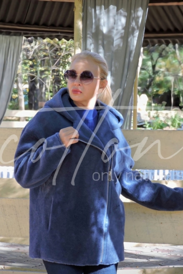 Косуха-напівшубок з австралійської вовни (шерсть) сіро-синя Dark Blue