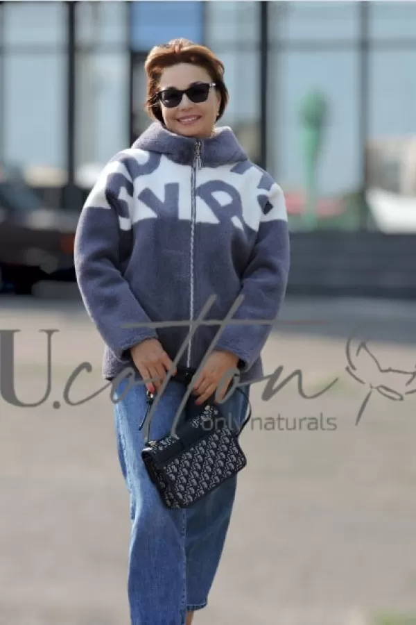 Напівшубок-дублянка сірий Marengo з футуристичним дизайном