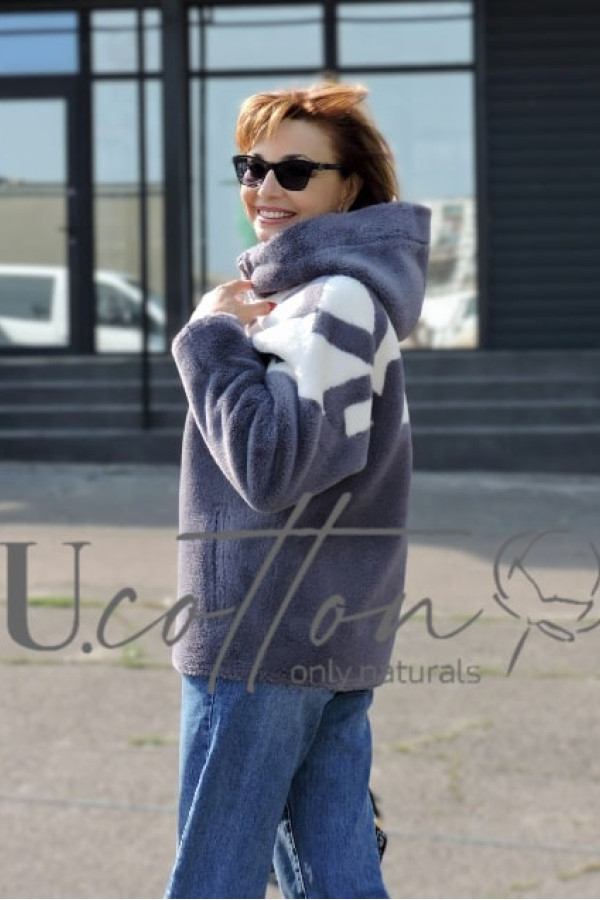 Напівшубок-дублянка сірий Marengo з футуристичним дизайном