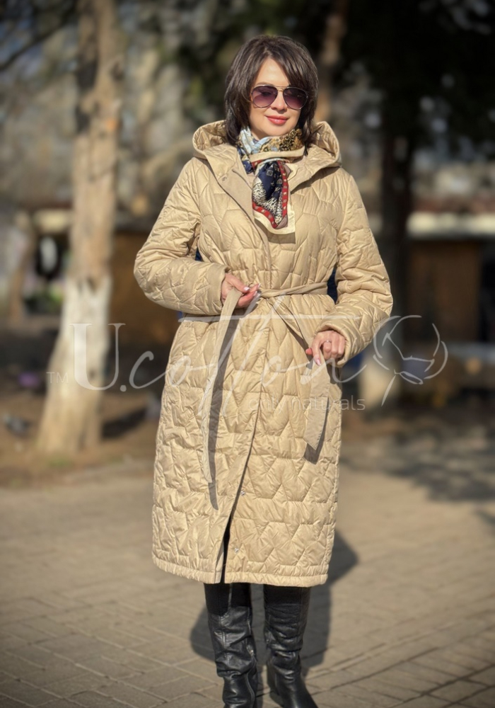 Двохстороннє жіноче демісезонне пальто Хвиля Цитрин ніжно-жовте, палево-золотаве 33102