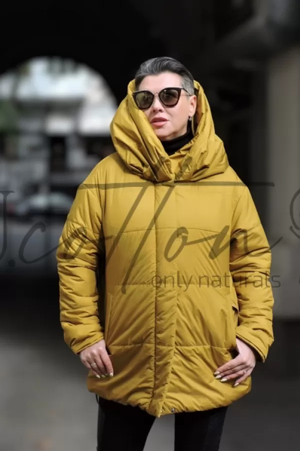 Куртка двостороння з капелюхом гірчичного кольору