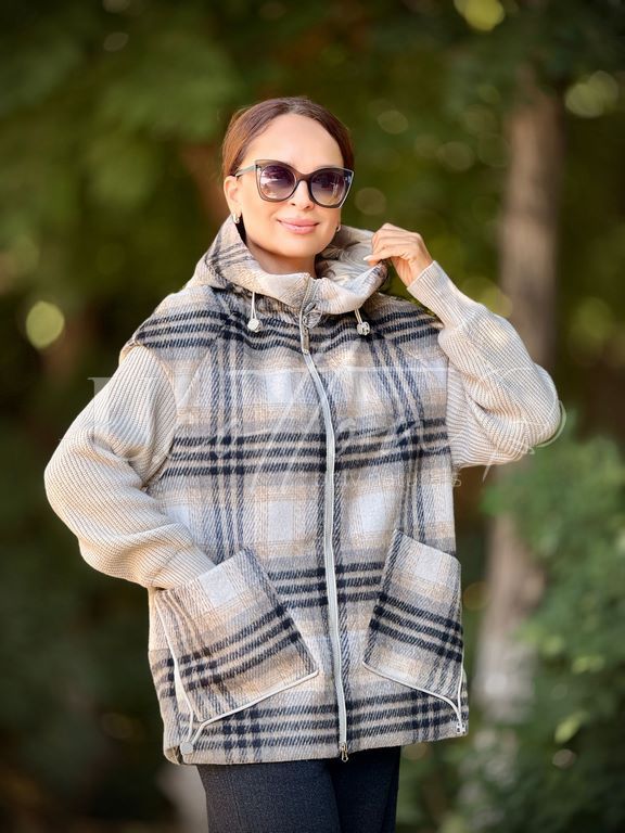 Куртка жіноча демісезонна із шерстю і знімним рукавом Шотландка Тартан від U.Cotton 