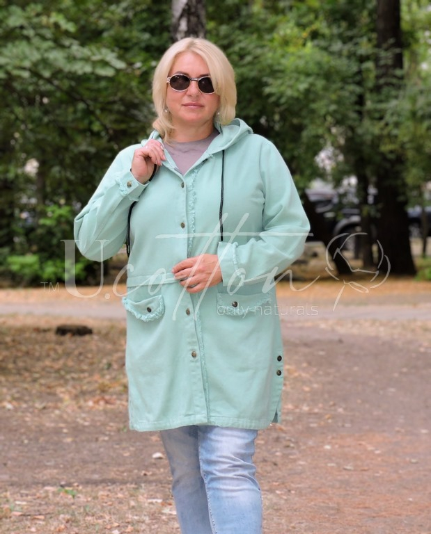 Кардиган жіночий (подовжена вітровка) із софт джинсу, натуральний коттоновий Ніжна М'ята 576