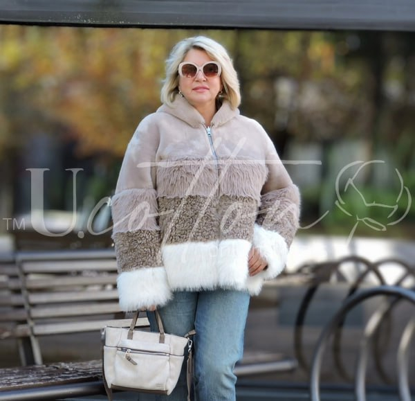 Шубка (напівшубок) двостороння зі скомбінованого преміального екохутра Карамельне Латте