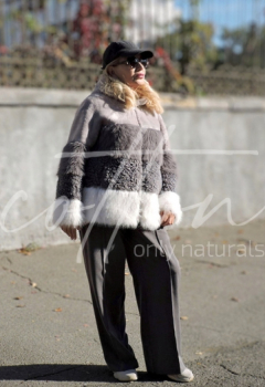 Шубка (напівшубок) двостороння зі скомбінованого преміального екохутра Попеляста Троянда