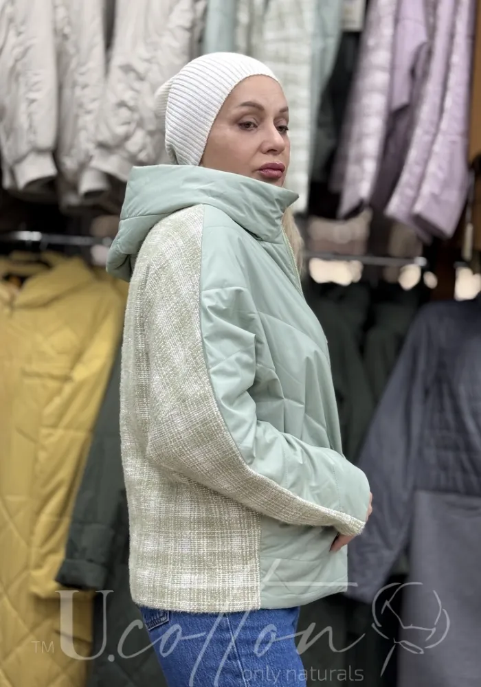 Жіноча демісезонна куртка із синтепону і саржі 60-622 світло-зелена Ніжна М'ята