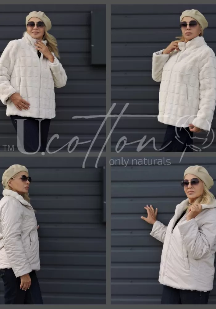 Шубка-куртка двостороння молочно-вершкова