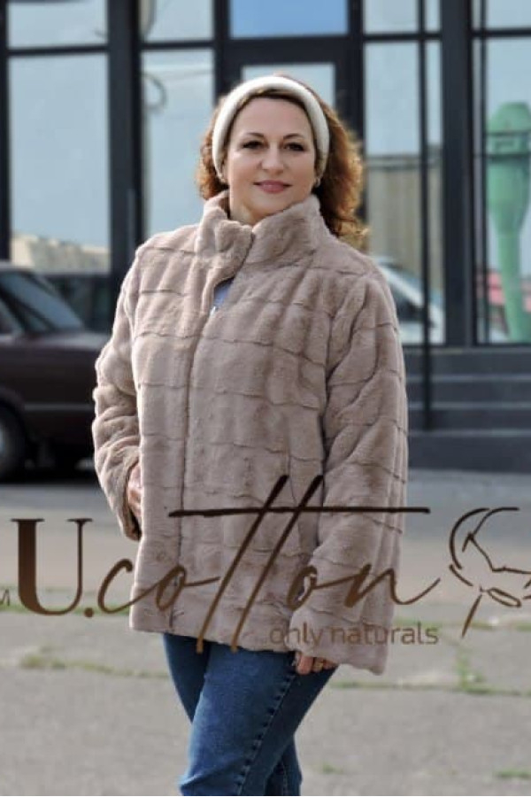 Шубка-куртка двостороння оксамитово-бежева