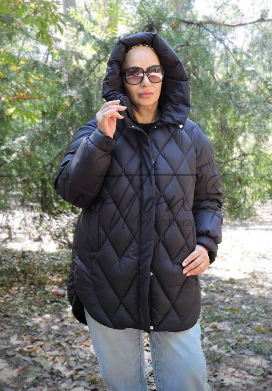 Куртка пуховик жіноча Єврозима Глянцевий Агат (чорний ромб)