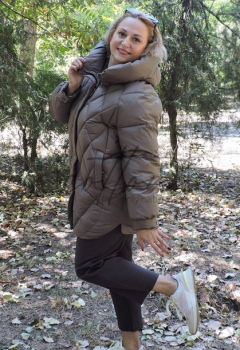 Куртка пуховик жіноча Єврозима Глянцева Бронза (бежево-коричневий ромб)