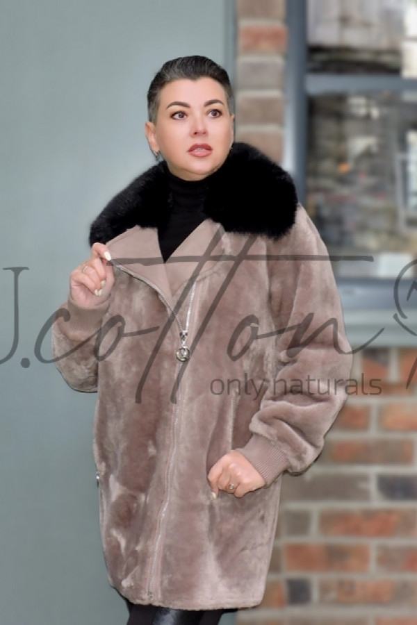 Шуба (напівшубок) із екологічного мериносу кольору мокко