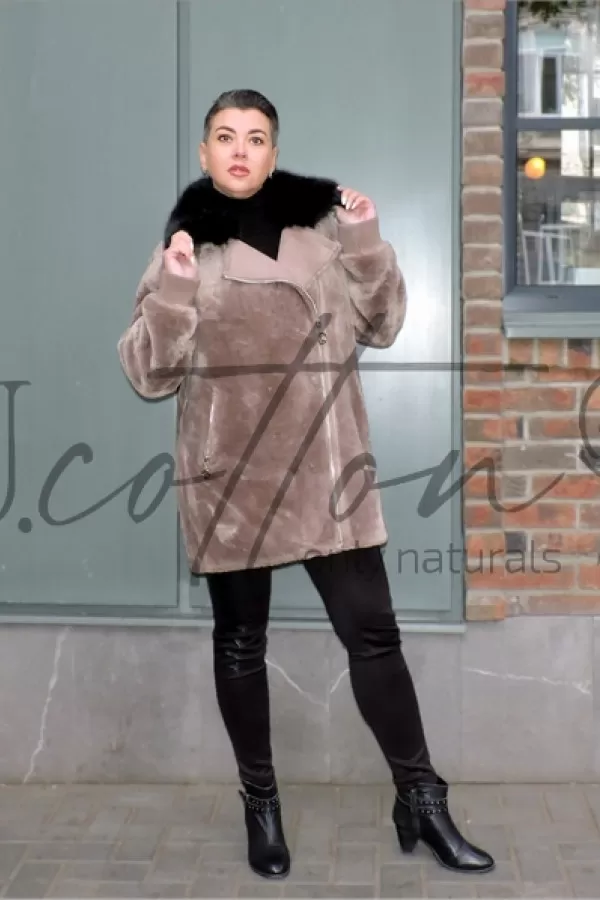 Шуба (напівшубок) із екологічного мериносу кольору мокко