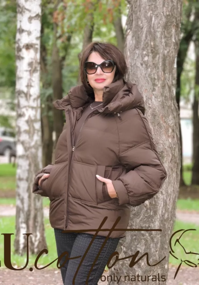 Жіноча куртка (пуховик) з гагачого екопуху Шоколадна Глазур