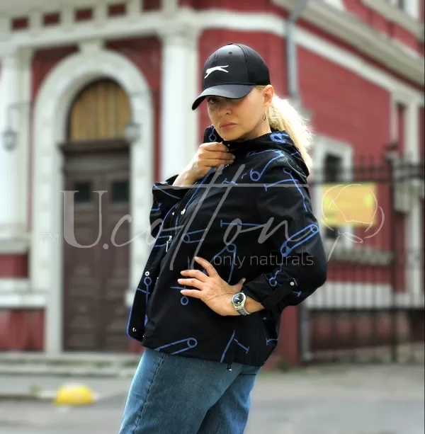 Вітровка жіноча коттонова синя з малюнком Шпилька 727 Blue Pin