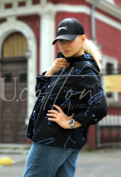 Вітровка жіноча коттонова синя з малюнком Шпилька 727 Blue Pin