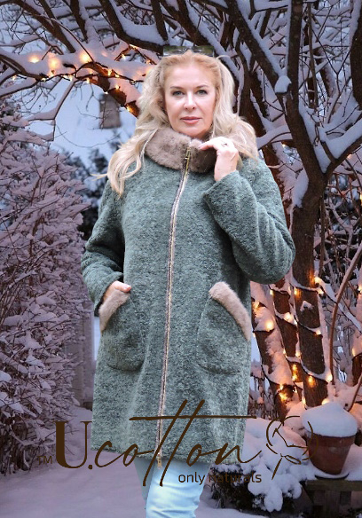 Шуба-дублянка жіноча двохстороння зелена Шляхетний Астраган Малахіт 7570