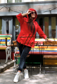 Вітровка (весняно-літня куртка) коттонова червона Полуниця з капелюхом	