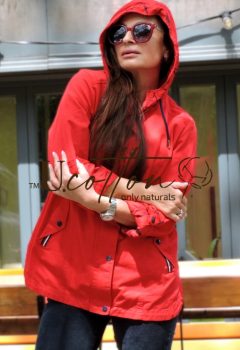 Вітровка (весняно-літня куртка) коттонова червона Полуниця з капелюхом	