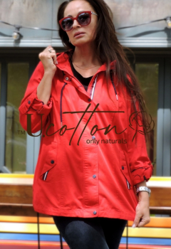 Вітровка (весняно-літня куртка) коттонова червона Полуниця з капелюхом	