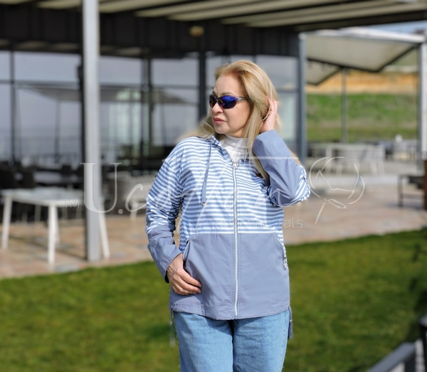 Куртка вітровка коттонова Морячка 805 Блакитно-біла