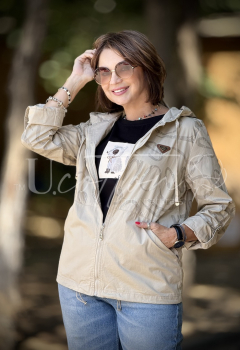 Легка базова коттонова жіноча куртка (вітровка) натуральна Шляхетний Тауп 836