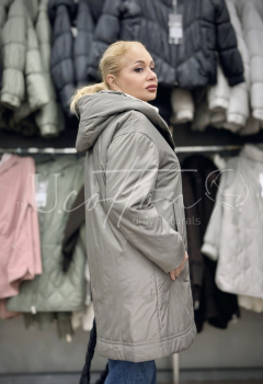 Куртка жіноча демісезонна подовжена з капелюхом Сіра Перлина