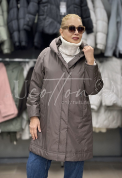 Куртка жіноча демісезонна подовжена з капелюхом Пустельна Квітка (Мокко)