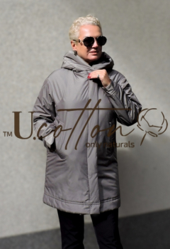 Куртка жіноча демісезонна подовжена з капелюхом Сіра Перлина