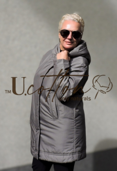 Куртка жіноча демісезонна подовжена з капелюхом Сіра Перлина