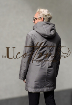 Куртка жіноча демісезонна подовжена з капелюхом Сіра Перлина