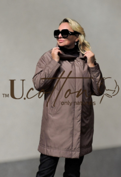 Куртка жіноча демісезонна подовжена з капелюхом Пустельна Квітка (Мокко)