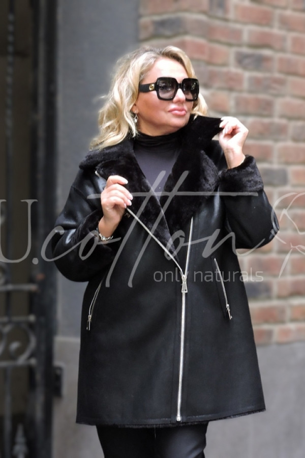 Дублянка жіноча Авіатор чорна подовжена