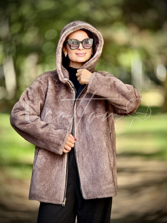 Двостороння шуба-дублянка трансформер чорна екошкіра/еконорка Milk Chocolat