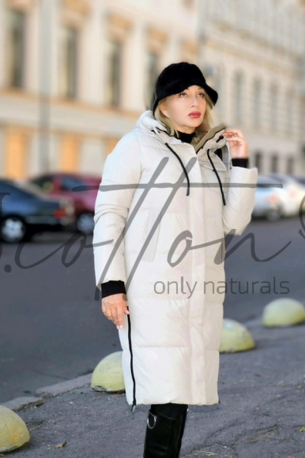 Жіночий довгий зимовий пуховик White Pearl (білий з чорними деталями)