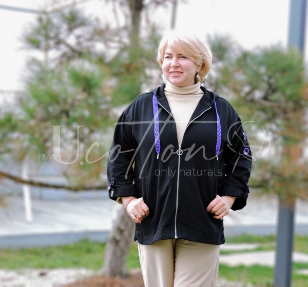 Вітровка (легка куртка) джинсова 100% коттонова чорна з фіолетовим декором Disco Night Violet