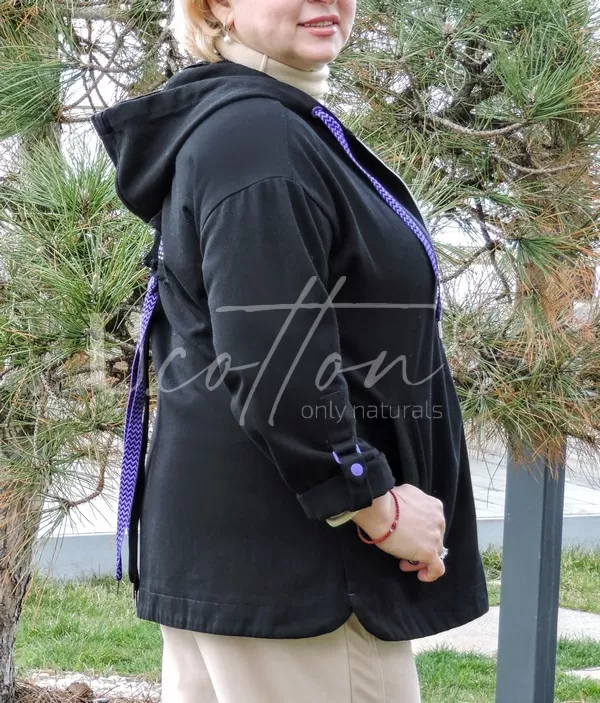 Вітровка (легка куртка) джинсова 100% коттонова чорна з фіолетовим декором Disco Night Violet