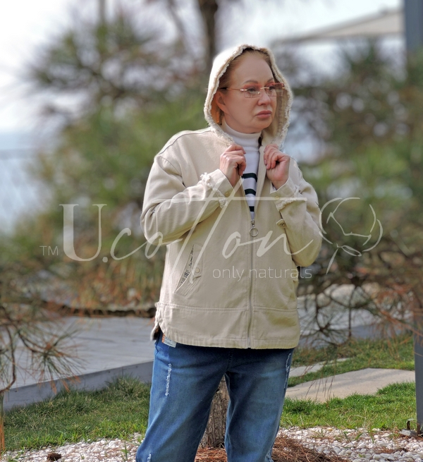 Вітровка коттонова натуральна із тканини Софт Джинс Бежева