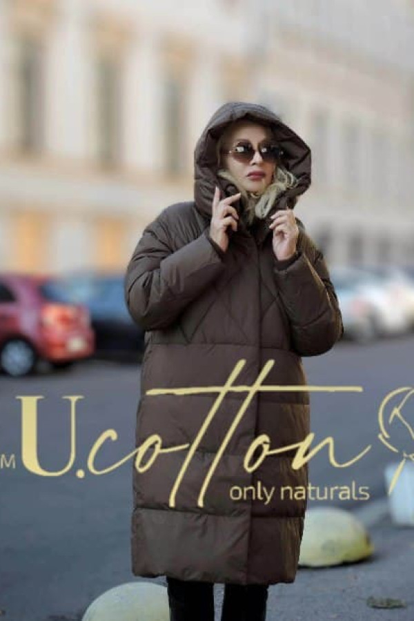 Подовжене стьобане пальто (пуховик) насичено-брунатного кольору Camel	